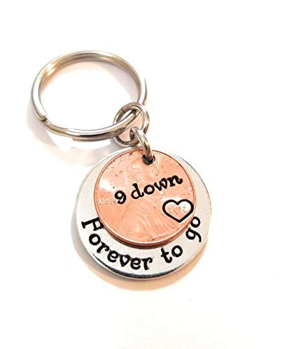 9th Anniversary Key Chain with a 2012 Lucky Penny 9 Down Forever To Go Gift for Him or Her