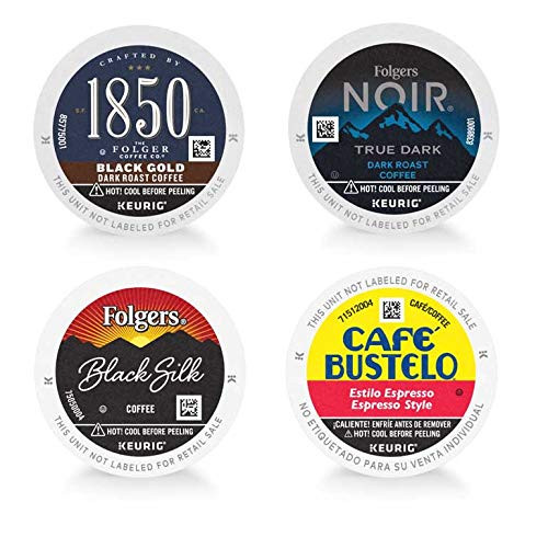 Folgers  1850 by Folgers  Café Bustelo Dark Roast Variety Pack  46 K Cups for Keurig Coffee Makers  Folgers Black Silk  Folgers Noir True Dark  1850 by Folgers Black Gold  Café Bustelo Espresso