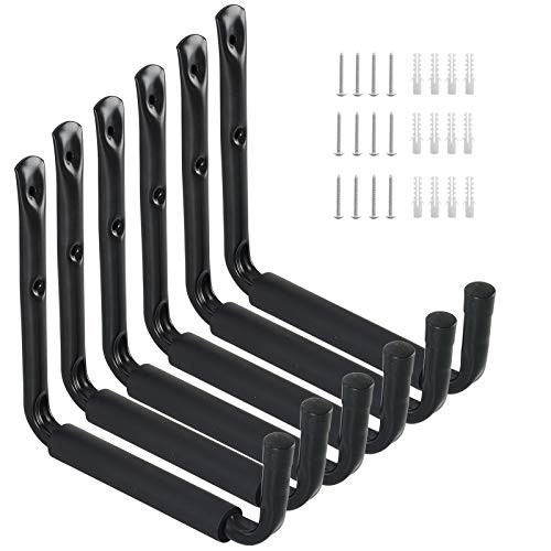 Heavy Duty Garage Storage Utility Hooks with 9  Jumbo Arm  Wall Mount Garage Hanger  and  Organizer for Ladder Tool Chair Hose 6 Pack - Black