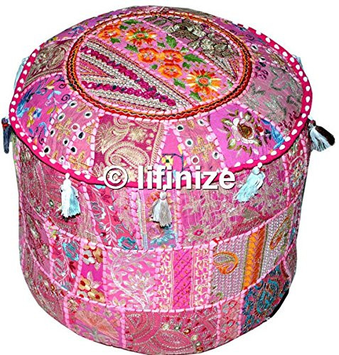 iinfinize Patchwork Pouf Cover Indian Living Room Pouf Indian Vintage Patchwork Ottoman Pouf Indian Living Room Pouf Foot Stool Round Ottoman Cover Pouf Floor Pillow Ottoman Poof