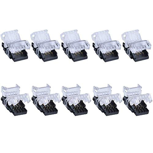 SUPERNIGHT 10 Pack 4 Pin LED Connector for Non-Waterproof 10mm RGB 5050 5630 LED Strip Lights  Strip to Wire Quick Connection Without Stripping Wire