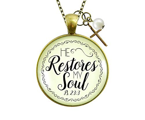 Gutsy Goodness 24 inch He Restores My Soul Psalm 23 Necklace Bible Saying Cross Jewelry Gutsy Goodness 24 inch He Restores My Soul Psalm 23 Necklace Bible Saying Cross Jewelry