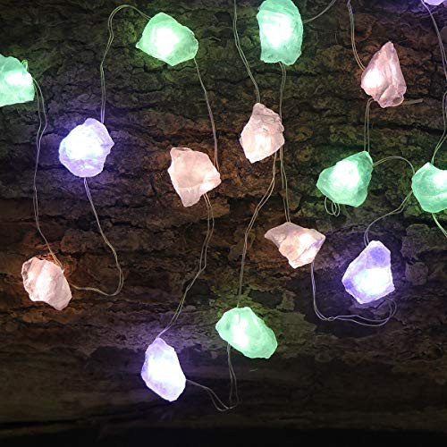 Genuine Quartz Crystal Decorative String Lights Raw Stone Color Changing 8.5ft 20 LEDs USB Plug in Battery Operated with Remote for Valentines Day Bedroom Décor Meditation Décor