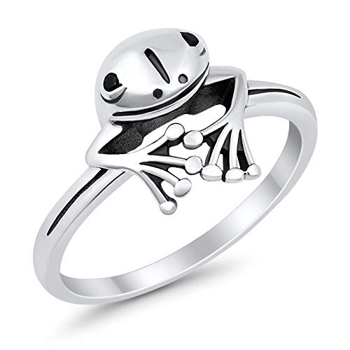 Blue Apple Co. Sterling Silver Size-8 Frog Ring Peeping Frog Band Oxidized Solid Round 925 Sterling Silver