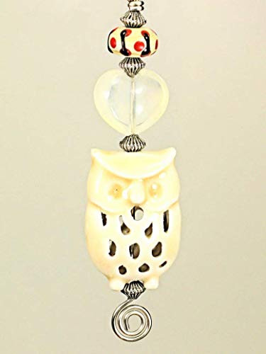 Cream Glass Filigree Lamp Work Glass Owl Ceiling Fan Pull Chain