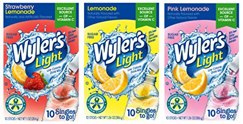 Wylers Lemonade Singles To Go SUGAR FREE Drink Mixes 3 Box Bundle - Strawberry Lemonade  Lemonade and Pink Lemonade 30 Drink Packets