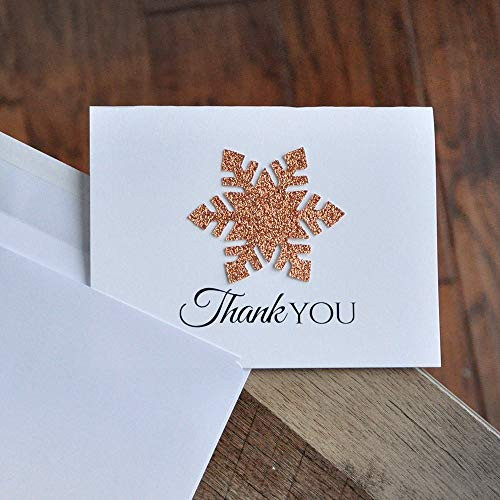 Snowflake Thank You Cards  Qty. 10 . Rose Gold Thank you Cards with Envelopes. Winter Wonderland Thank You Cards.