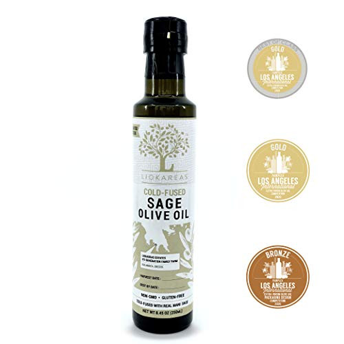 Sage Olive Oil - Greek Extra Virgin Olive Oil Cold Pressed With Fresh Greek Sage - Organic - NON-GMO - Gluten Free - Paleo - Keto - Single Sourced - Cold Pressed - First Pressed - No Artificial Flavor Sage Olive Oil - Greek Extra Virgin Olive Oil Cold Pressed With Fresh Greek Sage - Organic - NON-GMO - Gluten Free - Paleo - Keto - Single Sourced - Cold Pressed - First Pressed - No Artificial Flavor