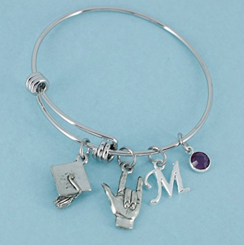 Little Girl s Kindergarten Graduation Bangle Bracelet in silver tones. Little girls jewelry. Little girls bracelet. Initial M bracelet.