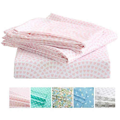 Vonty Kids Bed Sheets Twin Pink Heart Printed Sheets for Girls  Soft Lightweight Microfiber Easy Wash Bedding Set  1 Fitted Sheet  Plus 1 Flat Sheet  Plus 1 Pillowcase