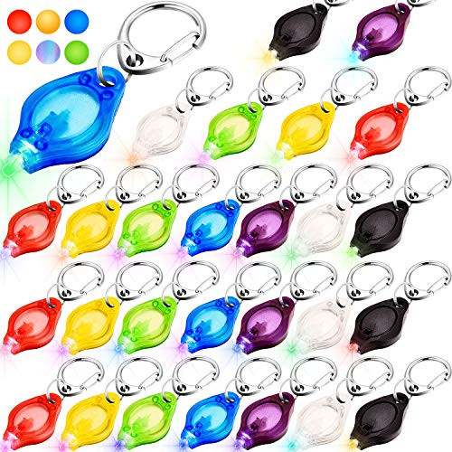 LED Keychain Mini Flashlight Ultra Bright LED Key-Chain Torch with Hook  Batteries Included  Colorful Light  28 Pieces