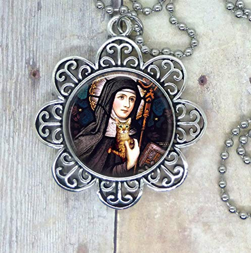 Saint Gertrude of Nivelles  St. Gertrude Patron Saint of Cats Image Necklace. Divine Messenger Help  Also Available in a Backpack Clip  Key Chain or Purse Clip.
