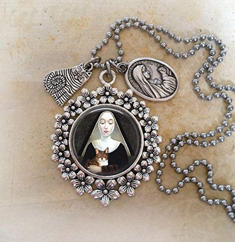 Saint Gertrude Of Nivelles  St. Gertrude Patron Saint of Cats  Divine Messenger Help. Choose a Necklace or Backpack Clip. Bless and Protect My Cat.