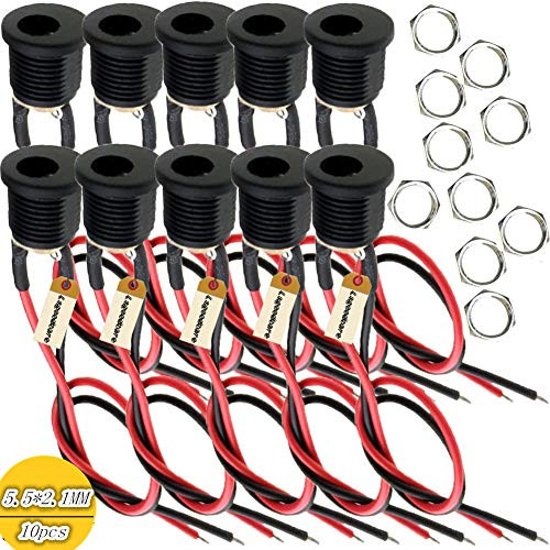 5.5 x 2.1 MM 1A DC Power Jack Socket Dc022 Threaded Female Mount Connector Adapter with 7.87 Ich 18AWG Cable  Pack of 10 Lsgoodcare