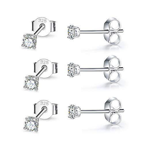 Hypoallergenic Sterling Silver 3mm Cubic Zirconia CZ Stud Earrings Set for Womens Mens  3 Pairs Small Round Simulated Diamond Studs for Cartilage Tragus Multi Piercing Ears Hypoallergenic Sterling Silver 3mm Cubic Zirconia CZ Stud Earrings Set for Womens Mens  3 Pairs Small Round Simulated Diamond Studs for Cartilage Tragus Multi Piercing Ears