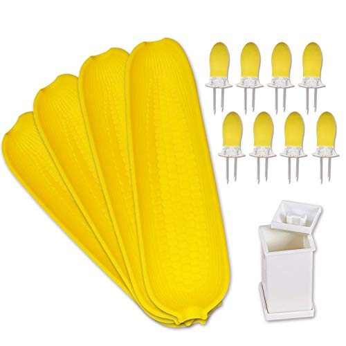 Recoil Corn Cob Holders Skewers BBQ Twin Prong Holders  Corn Dishes and Butter Spreader Set Kits  Includes 8 Corn Cob Holders  4 Corn Dishes and Butter Spreader