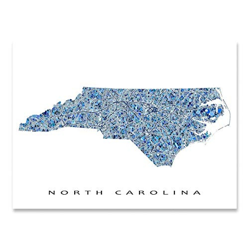 North Carolina Map Wall Art Print 8x10  North Carolina Poster 24x36  Handmade Blue Geometric North Carolina Wall Decor  NC State  North Carolina Gifts by Maps As Art