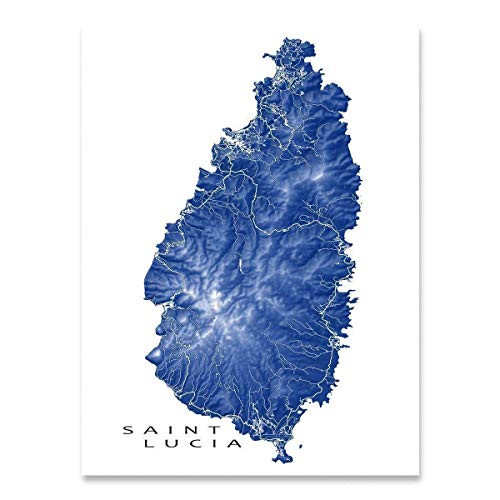 Saint Lucia Map Art Print 8x10  St Lucia  Caribbean Island Poster 24x36  Castries  Handmade Topographic St Lucia Gifts by Maps As Art