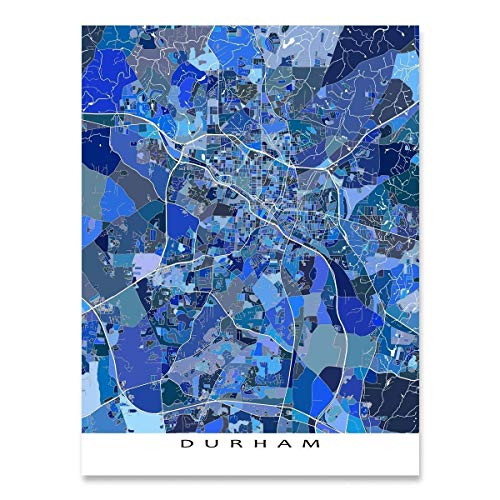 Durham North Carolina Art Print 8x10  Durham NC Map Poster 24x36  Handmade Blue Geometric Durham NC Wall Art Prints by Maps As Art