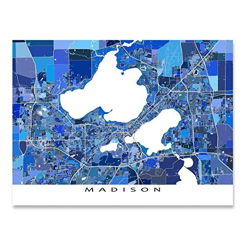 Madison Map Wall Art Print 8x10  Madison Wisconsin Wall Art Poster 24x36  Handmade Blue Geometric Madison WI Art Prints  Madison Gifts by Maps As Art