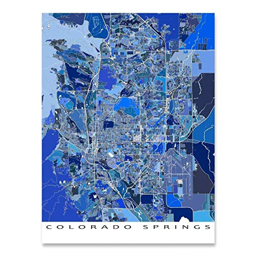 Colorado Springs Map Print  CO City Street Wall Art Maps  Colorado Springs Poster  Blue