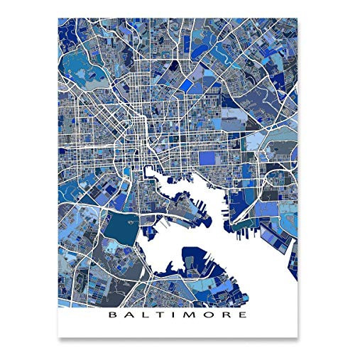 Baltimore Map Poster 24x36  Baltimore Map Print 8x10  Handmade Blue Geometric Maryland City Street Wall Art Prints by Maps As Art