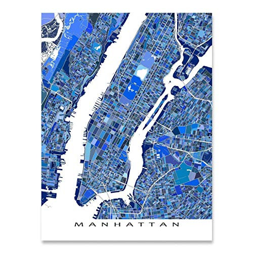 Manhattan Map Print 8x10  New York Manhattan Map Poster 24x36  Handmade Blue Geometric Manhattan Map Art Prints NYC by Maps As Art