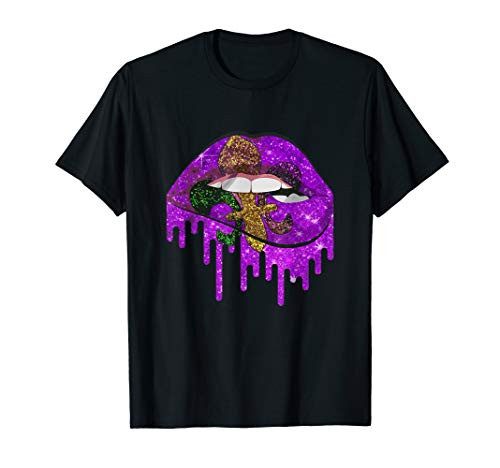 Mardi Gras Carnival Costume Purple  and  Gold Fleur-de-lis Lips T-Shirt