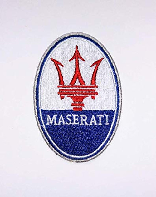 MASERATI IRON ON EMBROIDERED PATCH 2.8 inch  X 2.2 inch  EMBROIDERY 100 Percent CAR AUTO RACING