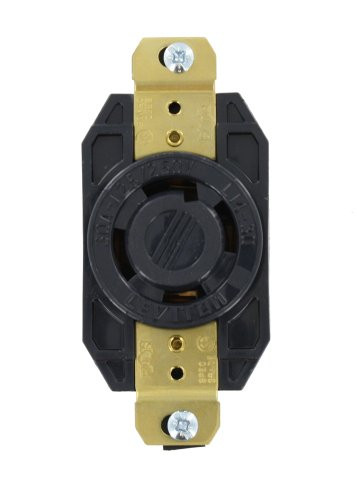 Leviton 2710-B 30-Amp, 125/250 Volt, Flush Mounting Locking Receptacle, Industrial Grade, Grounding, All Black- Black