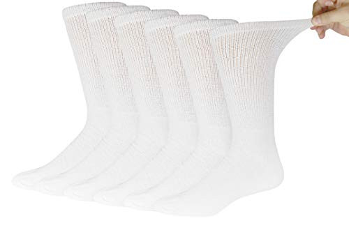 6 Pairs of Cotton Diabetic Neuropathy Crew Socks  10-13  White