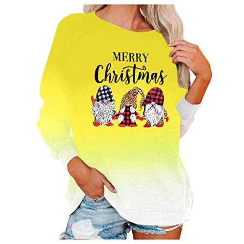 Womens Christmas Long Sleeve Shirts Graphic Print Crewneck Tunic Tops Funny Xmas Pullover Blouse T Shirt Loose Holiday Sweatshirt