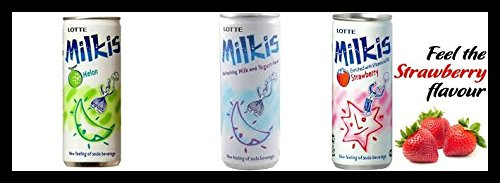 Lotte Milkis Soft Soda Variety Favor  Yogurt  Strawberry  Melon   Pack of 18