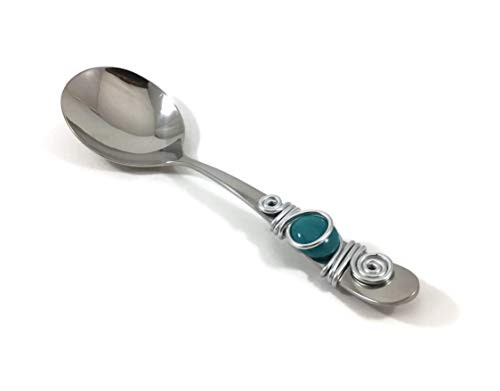 Stainless Steel Beaded Chowder Spoon with a Cabochon Marble.