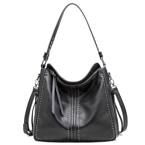 Montana West Large Hobo Handbag for Women Studded Leather Shoulder Bag Crossbody Purse With Tassel MWC-1001BK