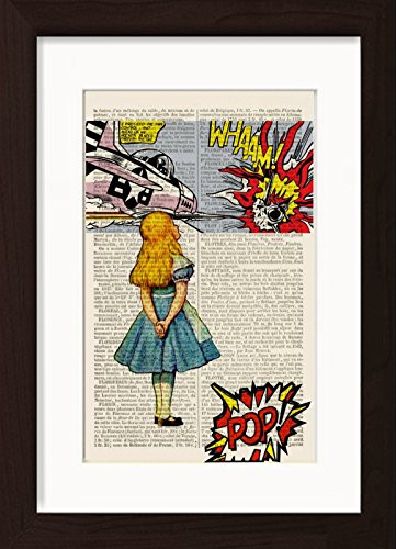 Alice In Wonderland Meets Roy Litchensteins Whamm Mounted   Matted Dictionary Art Ready To Frame Print