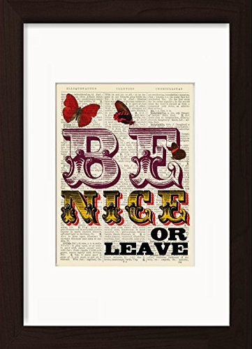 Be Nice Or Leave Typography Mounted   Matted Ready To Frame Dictionary Art Print
