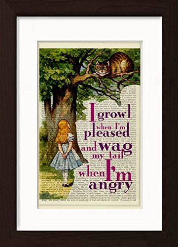 Alice In Wonderland Meets The Chesire Cat Ready To Frame Mounted  Matted Dictionary Art Print