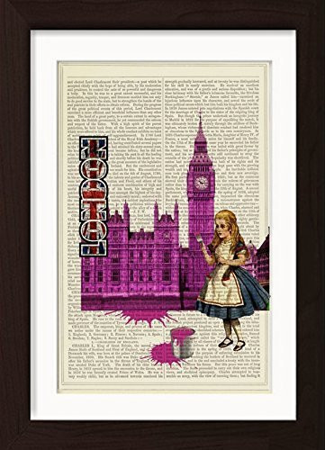 Alice In Wonderland Paints London Big Ben England Ready To Frame Mounted Matted Dictionary Art print