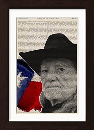 Willie Nelson with Texan Flag Ready To Frame Mounted Matted Dictionary Page print