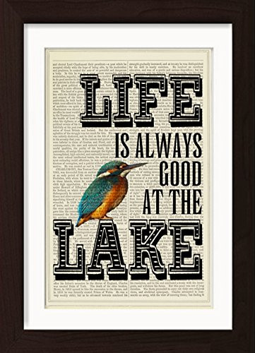 Life Is Always Good At The Lake Typography Mounted   Matted Ready To Frame Dictionary Art Print