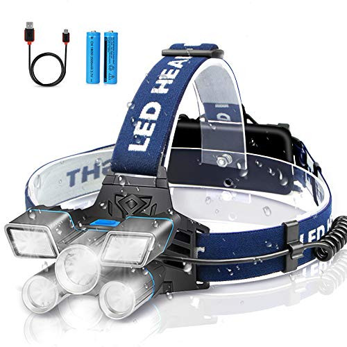 Rechargeable Headlamp 21 LED Headlamps Headlight 10000 Lumen Head Flashlight with 9 Modes Waterproof Headlamps for Adults Outdoor Camping  Cycling  Hunting