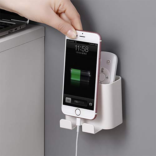 Wall Mount Phone Holder - Wall Mount Adhesive Cell Phone Charging Brackets Holders Remote Control Stand?Used as Cellphone Wall Mount  Bed Side Shelf?Multipurpose Storage Box  White