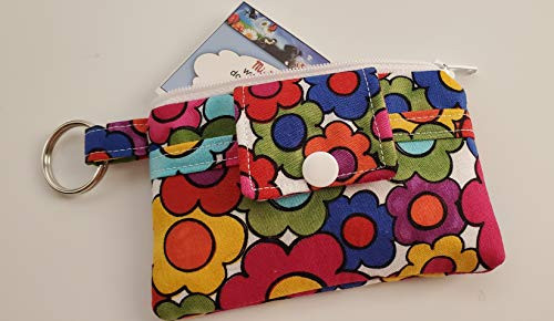 Zipper Mini Wallet Pouch Key Chain Fabric Card Holder Mod Flowers