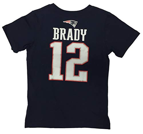 New England Patriots Boy s Youth Tom Brady  12 Player Name and Number Crew Neck T-Shirt  Large 12 14  Navy