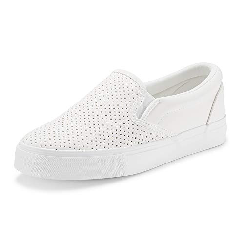 JENN ARDOR Womens Fashion Sneakers Perforated Slip on Flats Comfortable Walking Casual Shoes  9  White