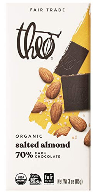 Theo Chocolate Salted Almond Organic Dark Chocolate Bar 70 Percent Cacao 6 Pack Vegan Fair Trade Theo Chocolate Salted Almond Organic Dark Chocolate Bar 70 Percent Cacao 6 Pack Vegan Fair Trade