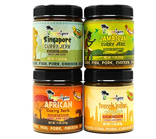 REGGAE SPICE Jamaican Jerk Seasoning Authentic Wet Rub Marinade Sauce - Perfect for Beef  Pork  Chicken  Seafood  and Vegetables - Variety pack  4  Sweet or Spicy  Hot and Spicy