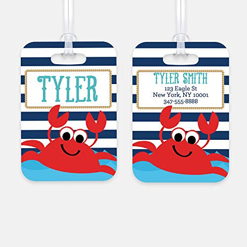Personalized Nautical Crab Luggage Tag  Kids Backpack Tag  Kids Luggage Tag  Back to School Bag Tag  Backpack Tag  Allergy Tag