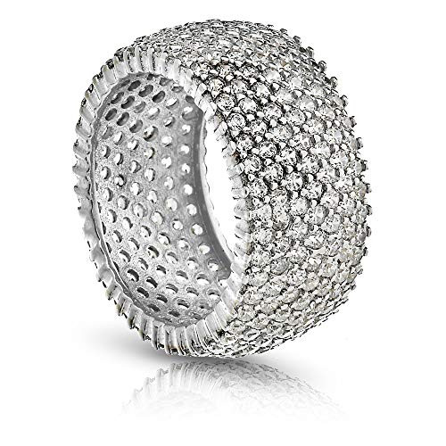 PORI JEWELERS 925 Sterling Silver Eternity Ring 7 Row Cubic Zirconia Micro-Pave Set Engagement Wedding Ring  Sterling-Silver  6